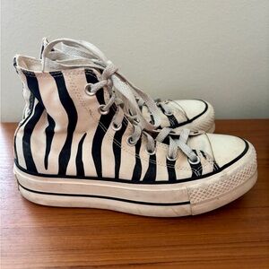 Zebra print high top platform converse all stars